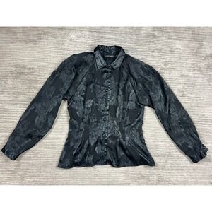 Counterparts Blouse Womens 12 Black Floral Jacquard Button Up Long Sleeve Formal